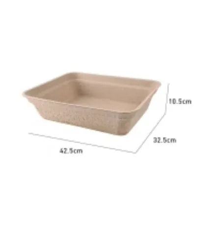 Brown disposable waterproof cat litter box showing three size options for biodegradable pet waste management