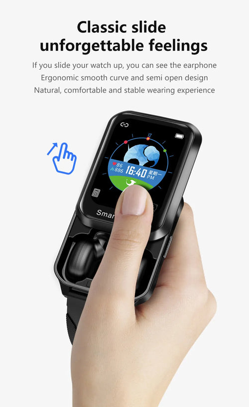 Black Bluetooth smart bracelet with a 1.78-inch split screen display on a silicone wrist strap.