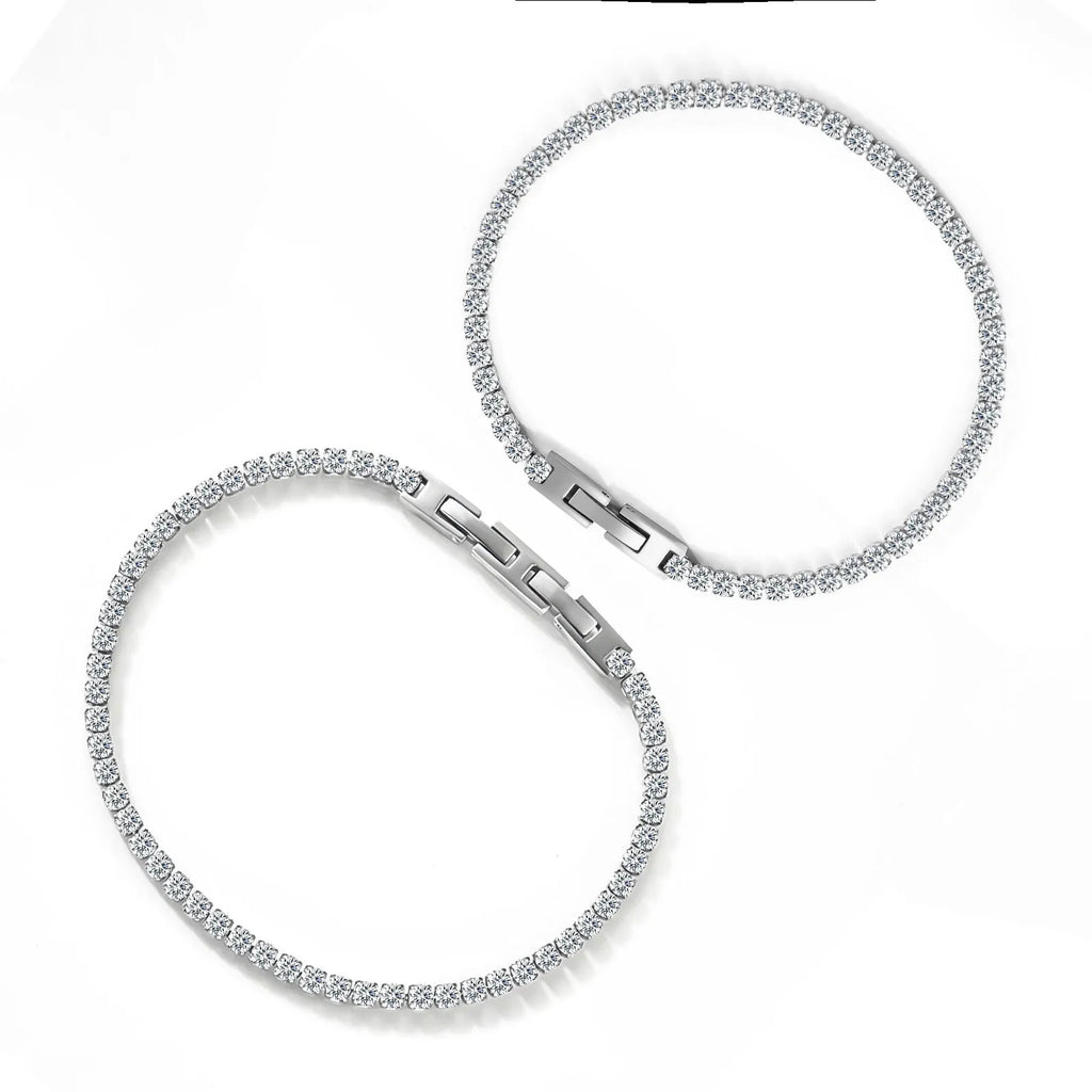 Stainless steel mesh ball chain necklace with inlaid zircon stones on a steel colour geometric chain