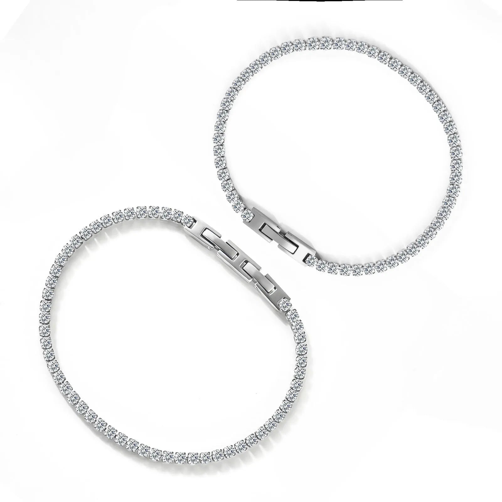 Stainless steel mesh ball chain necklace with inlaid zircon stones on a steel colour geometric chain