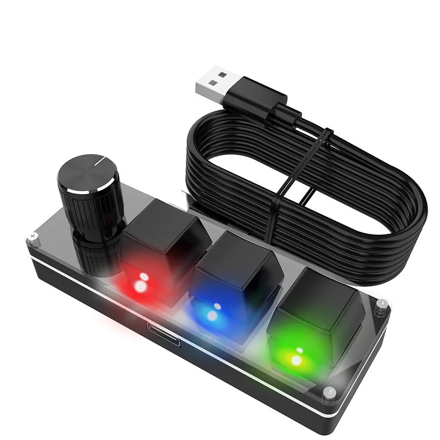 Three-key USB custom office keyboard in black or white with PS shortcut key and 1.5m cable