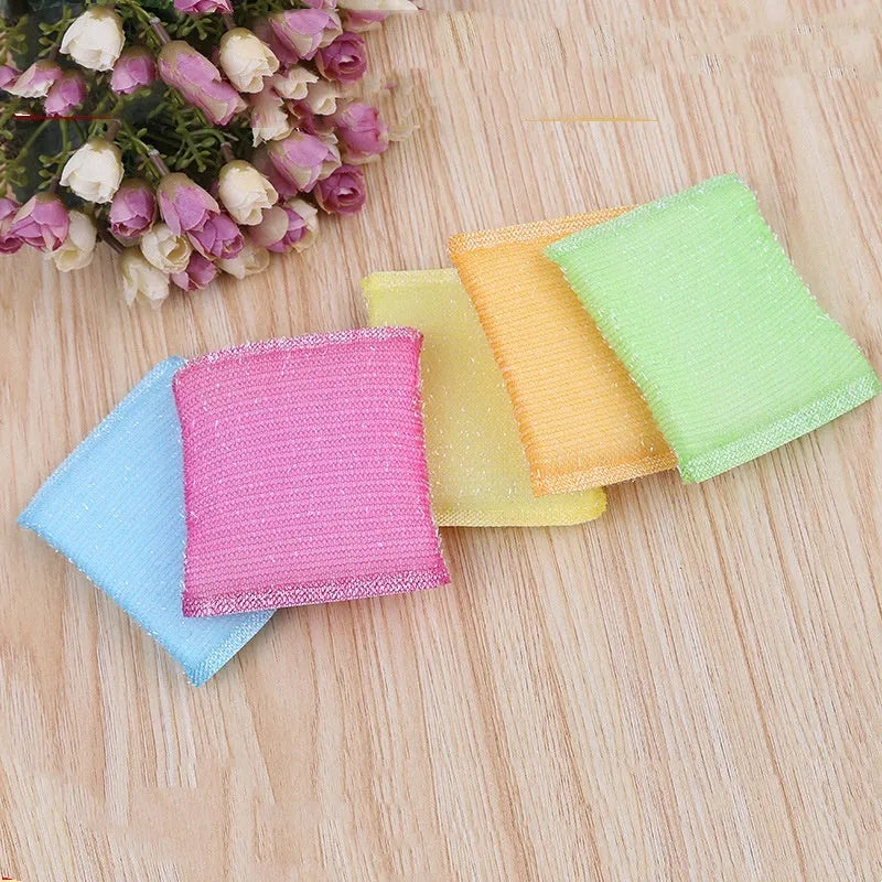 Macaron coloured pinstripe fabric sponge dish mop shown on a kitchen surface.