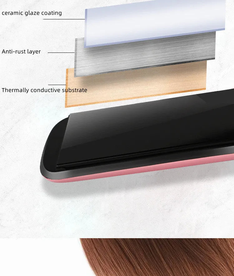 White steam spray hair straightener with 45mm ceramic plate and digital display, EU plug.