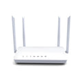 Portable black or white bare metal wifi router showing rear panel with LAN and WAN ports.