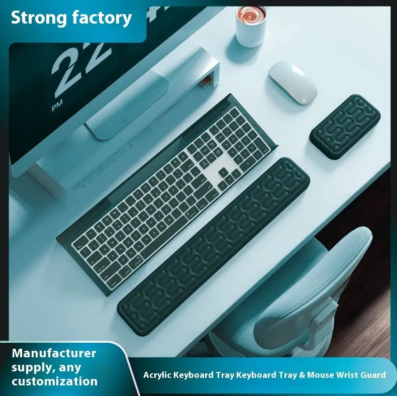 Double-sided keyboard and mouse pad with memory foam, wrist strap, and hand pillow in various colours
