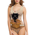Women's sleeveless one-piece swimsuit with a digital butterfly print pattern.