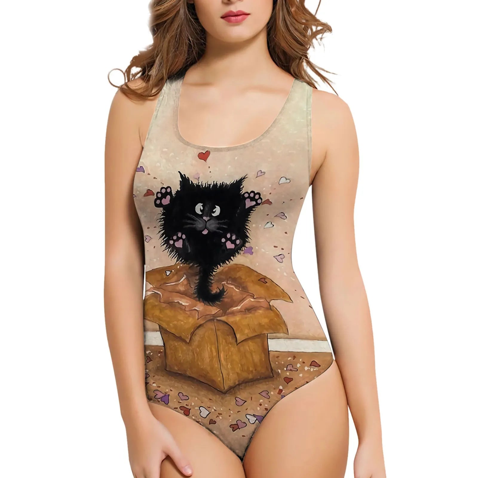 Women's sleeveless one-piece swimsuit with a digital butterfly print pattern.