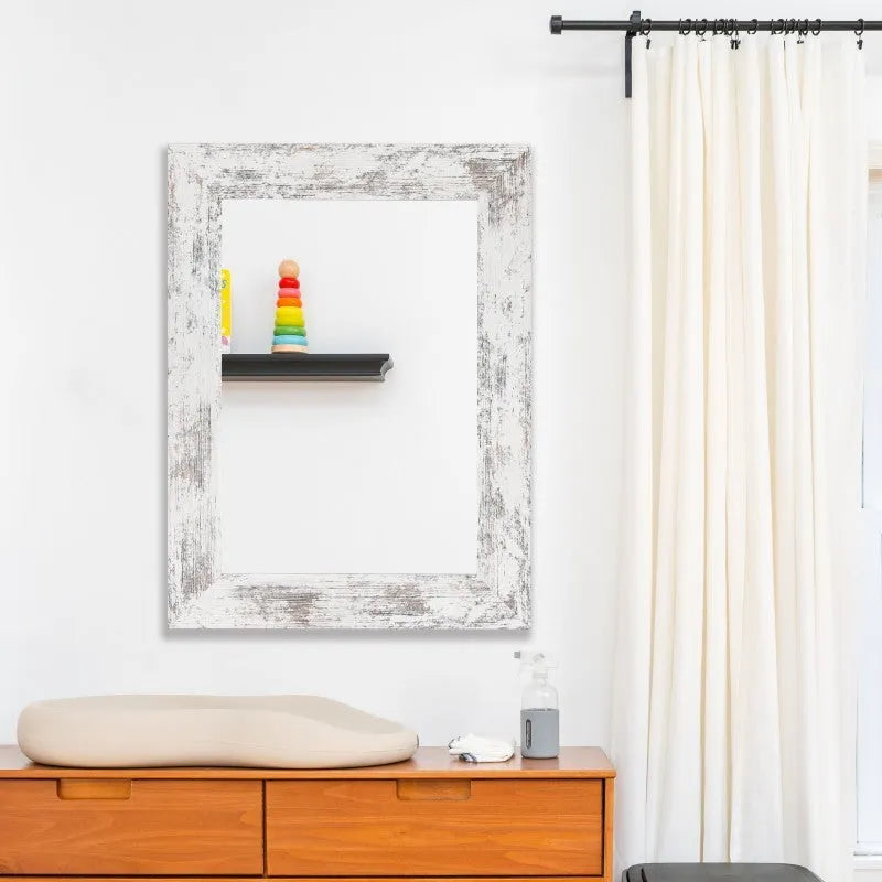 Wall-mounted modern pastoral style bathroom mirror with retro Chinese frame in small old white