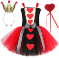 Children's mesh peach heart queen princess dress with non-slip headband in plaid pattern