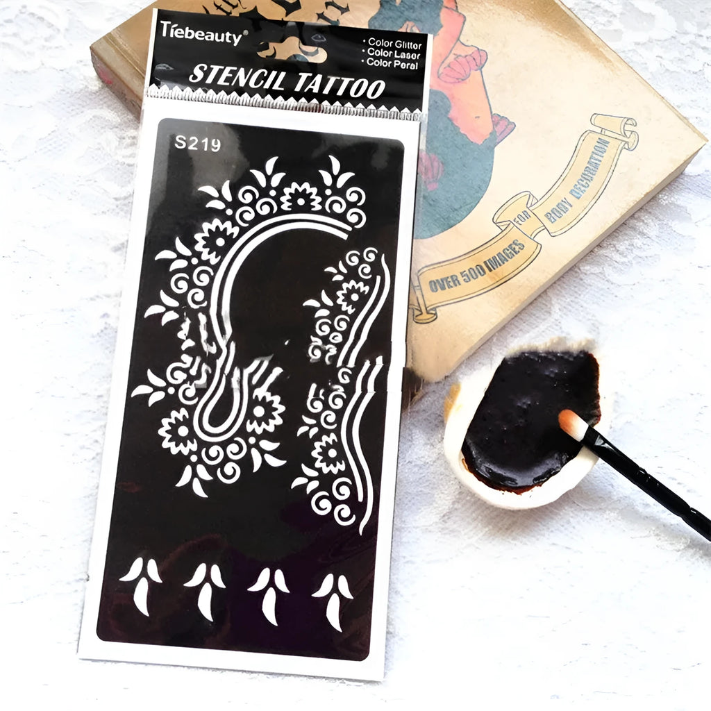 Hollow tattoo template sticker sheet with geometric design on water transfer paper