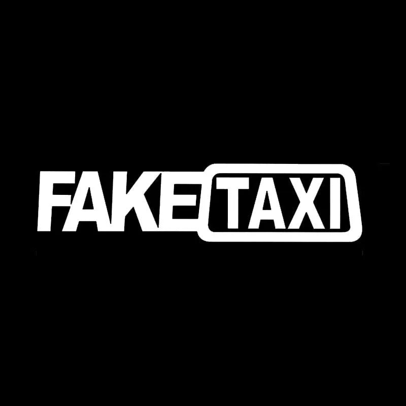 FAKE TAXI car warning sticker in waterproof PET material measuring 20cm by 8cm