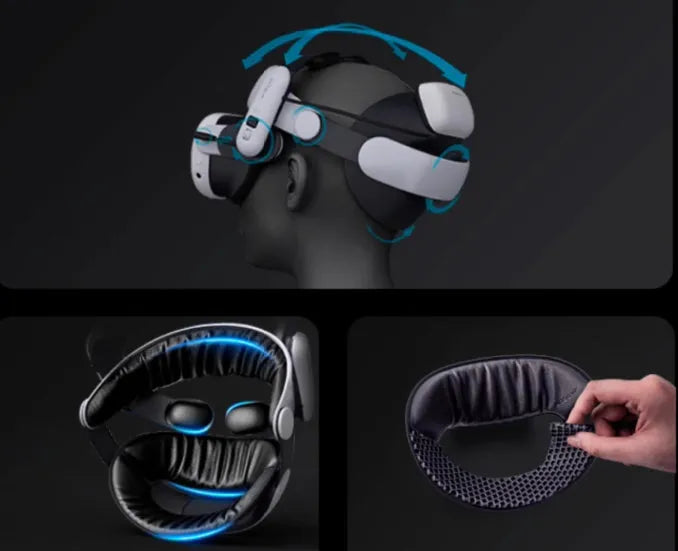 Multi-angle adjustable VR glasses head wear with ABS and sponge construction, battery included.
