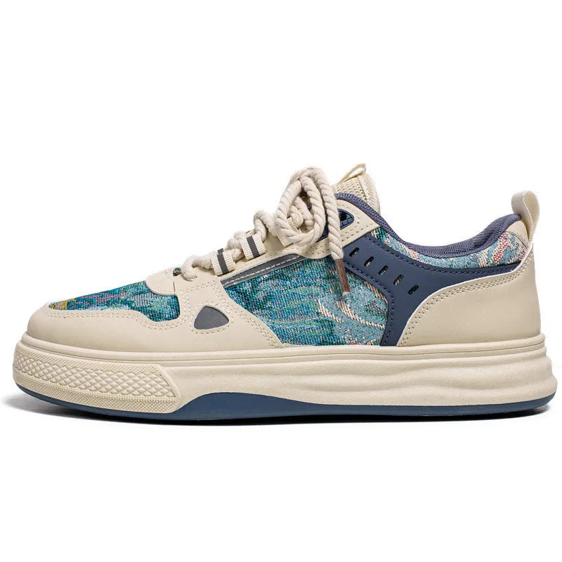 Men's canvas casual shoes in Milan green and beige colours with flat heel and round toe design