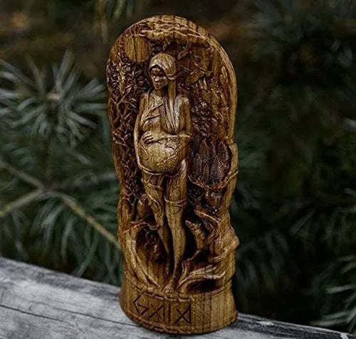 Hand-finished resin statue of a Greek goddess, 22cm tall, showing detailed drapery carving on a 9cm base.