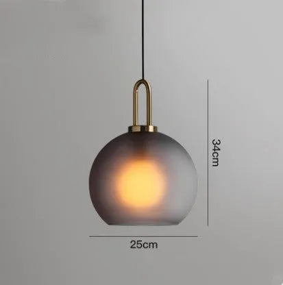 Nordic simple modern glass ball chandelier with iron frame, scrub soot 20cm, adjustable height 0.5m for indoor use