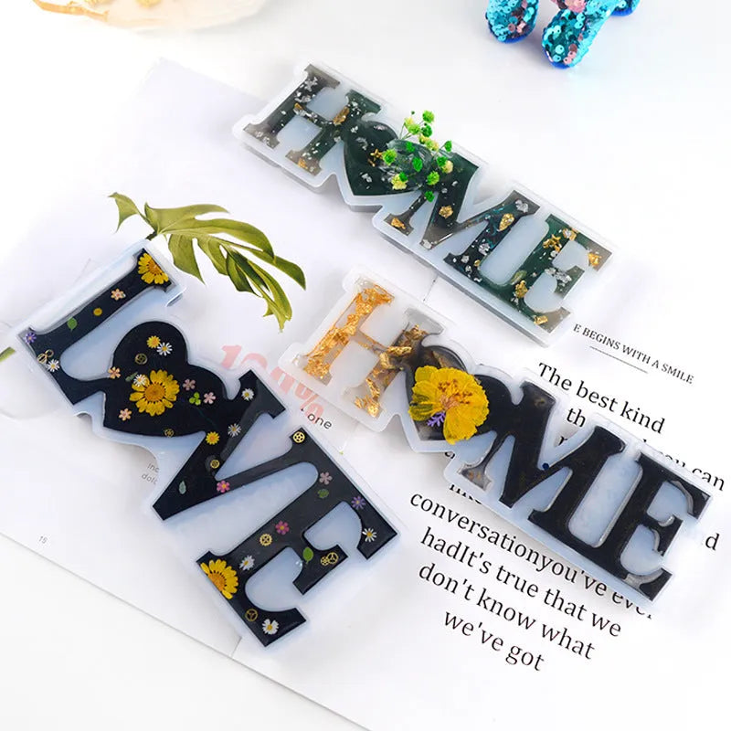 Silicone epoxy letter mould showing irregular-shaped English alphabet designs for resin casting