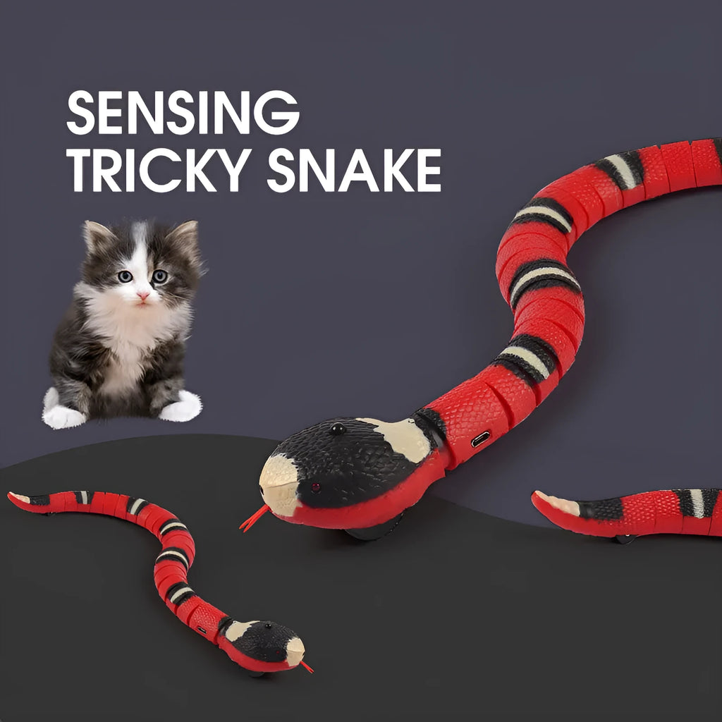 USB rechargeable automatic snake cat toy with segmented plastic body and smart sensing technology