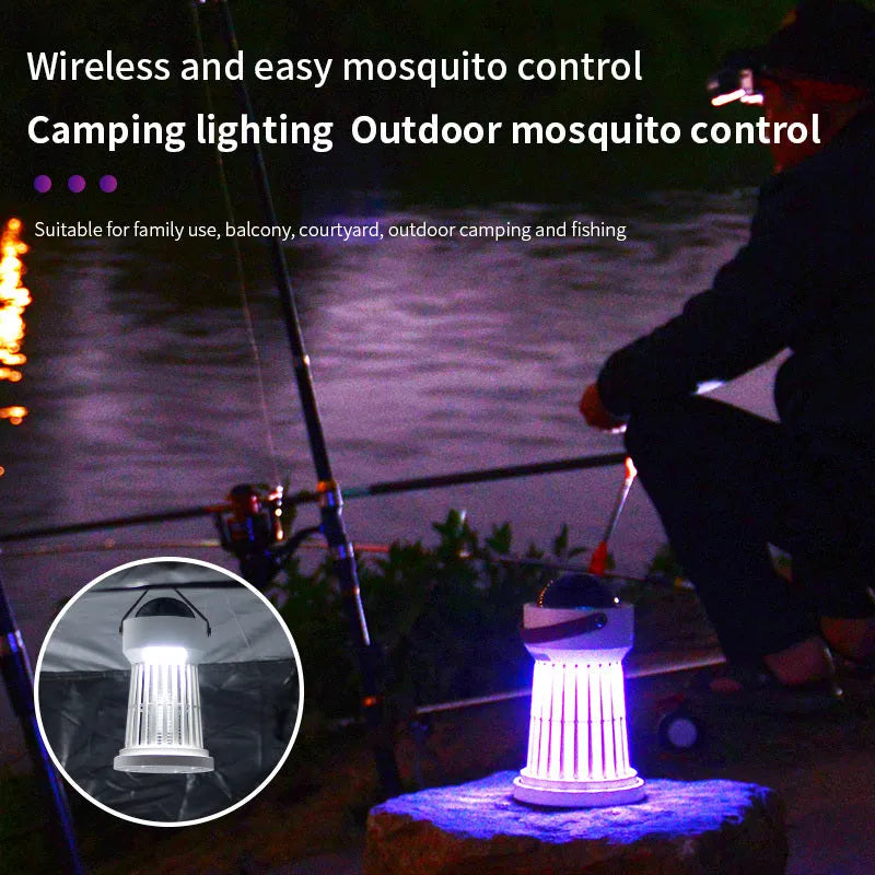 White 2-in-1 electric mosquito killer lamp with star projection feature and folding handle