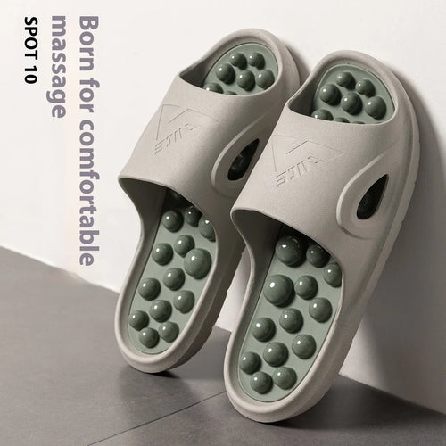 Ball massage sandals in purple, non-slip PVC with grape-particle studs, side view
