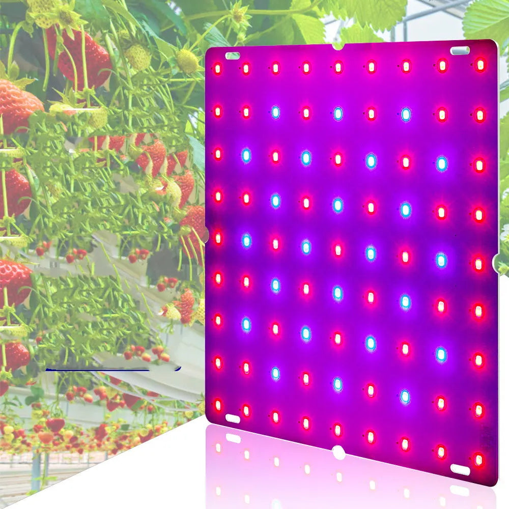 Aluminium housed LED plant growing light with hook for mounting above indoor fruit and vegetable plants.