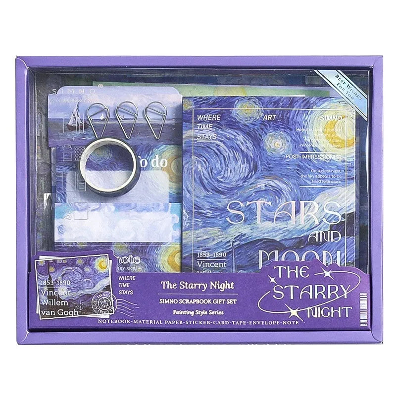 A6 retro style plaid creative journal gift box set with notebook, bookclothes, cards, photo frames, stickers, and paper tape.