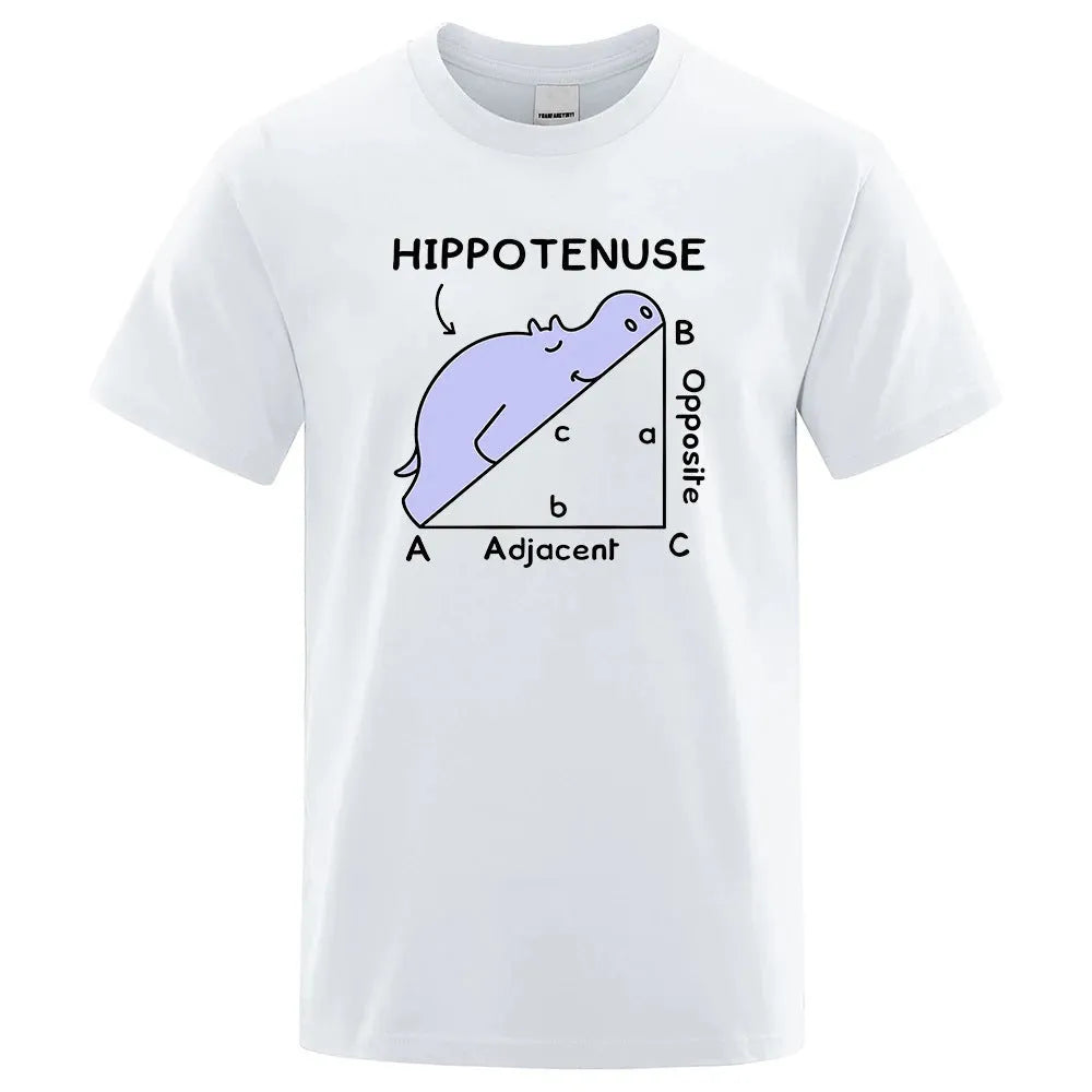 Loose fit cotton T-shirt with white Hippotenuse Opposite Adjacent funny text print, shown in Army Green colour.