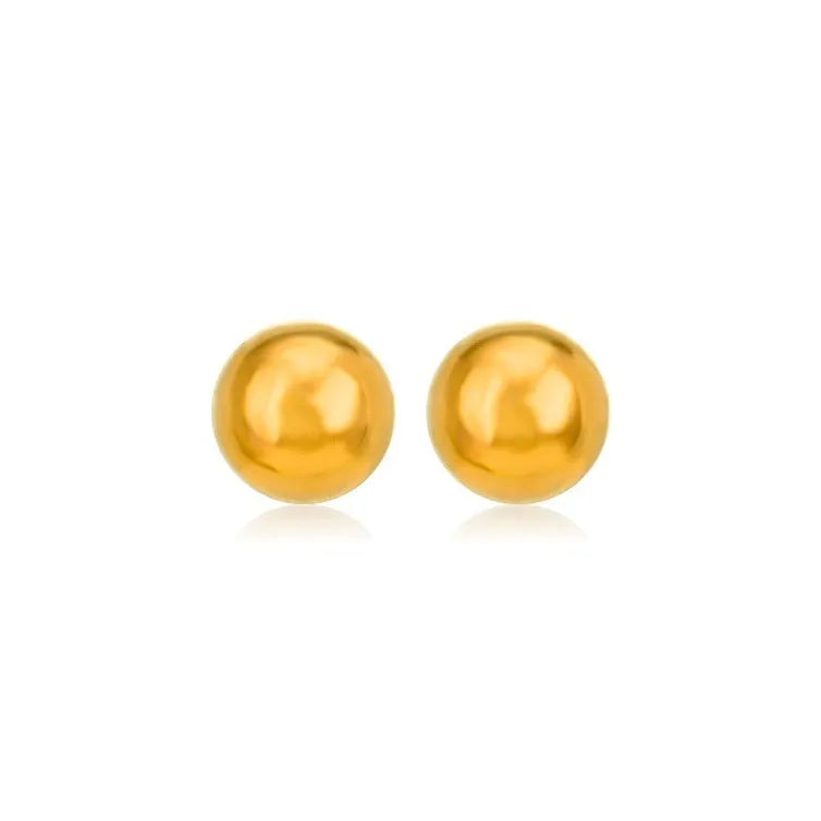 Simple gold-coloured stainless steel ball stud earrings in geometric design on a white background.