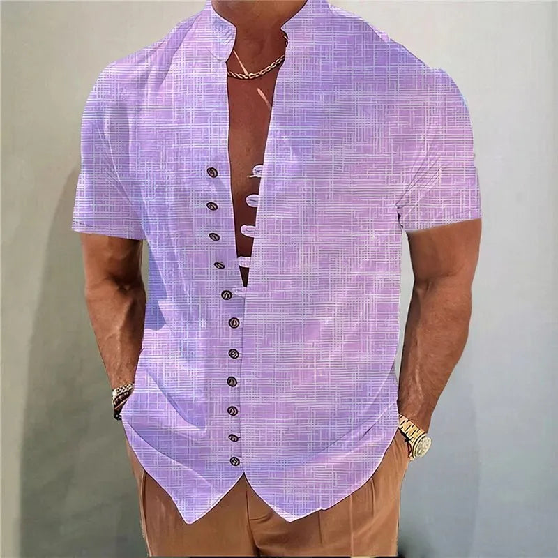 Short sleeve youth shirt with 3D printed geometric floral pattern on a cardigan-style front.