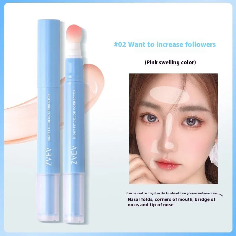 Concealer cream tube with sponge brush head applicator showing three colour shades