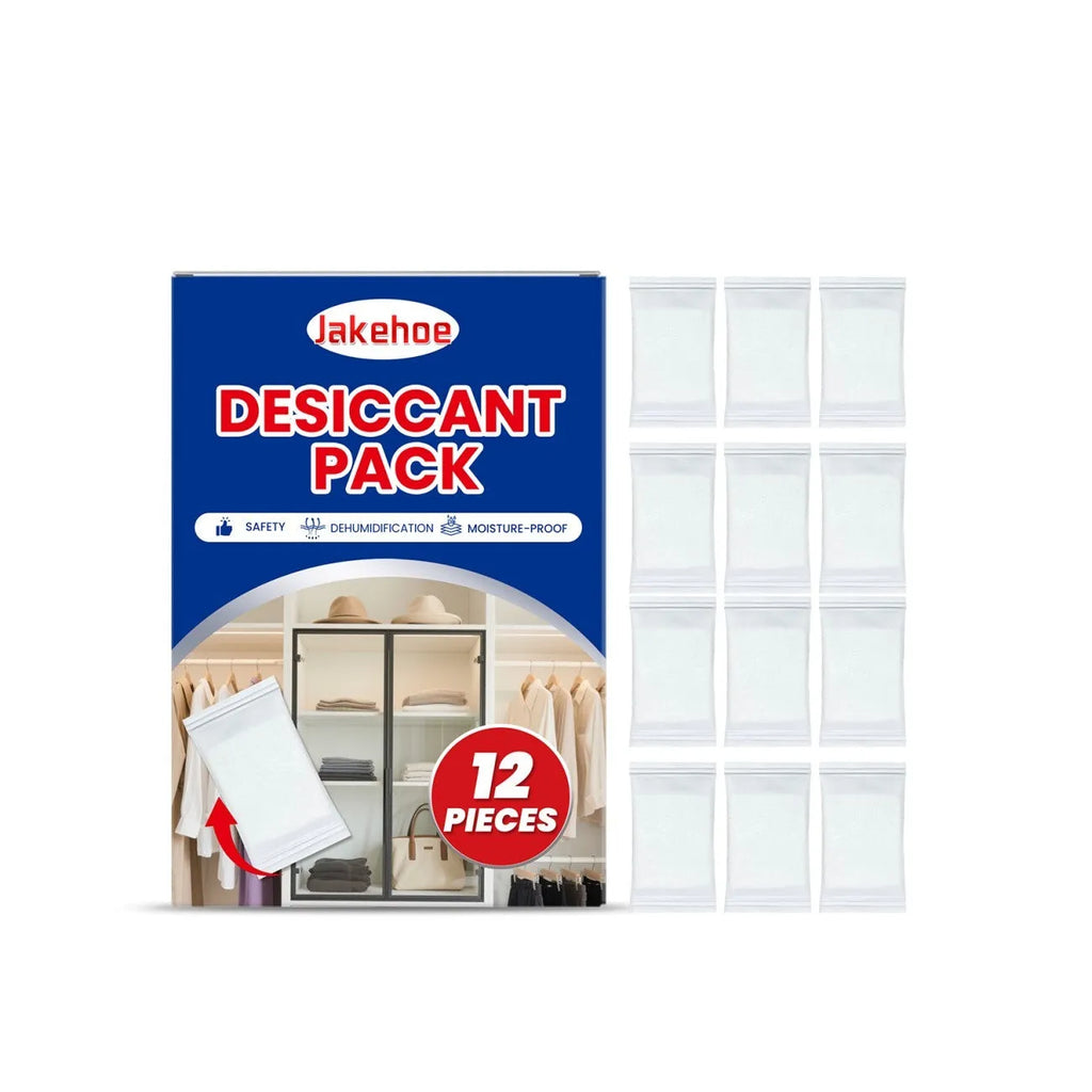 Pack of 12 white hanging desiccant bags for household moisture and odour control