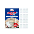 Pack of 12 white hanging desiccant bags for household moisture and odour control
