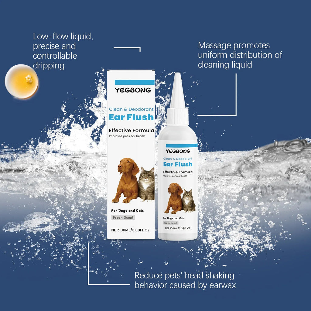 100ml bottle of gentle ear cleaner solution for cleaning wax from dog and cat ears.