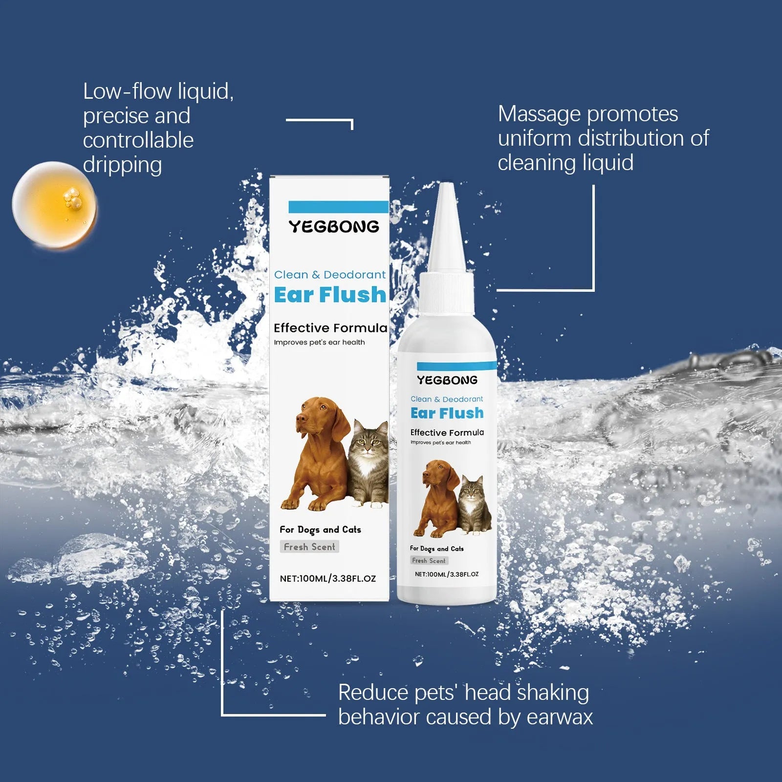 100ml bottle of gentle ear cleaner solution for cleaning wax from dog and cat ears.