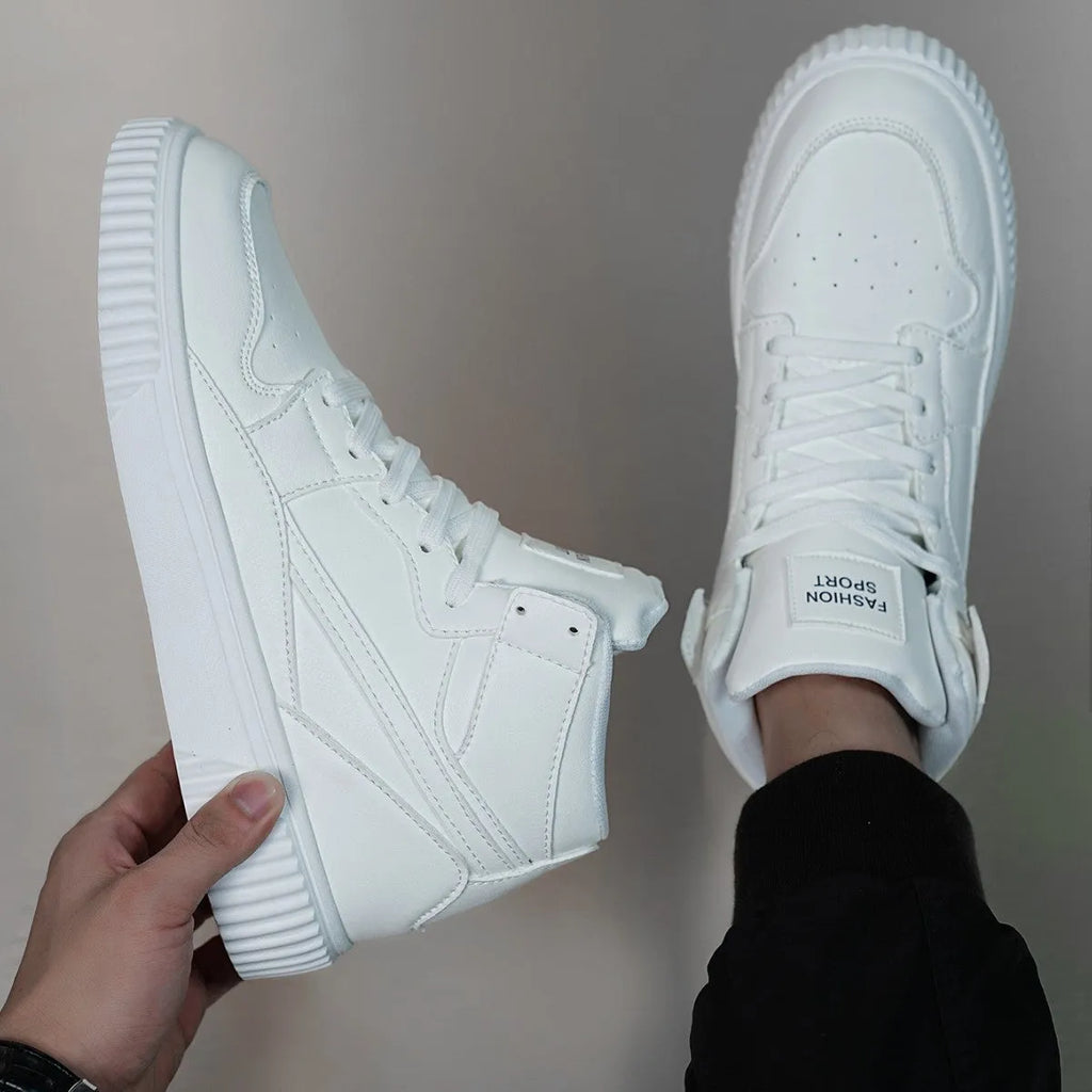 Men's white round-toe casual shoes made from microfiber for autumn and winter.