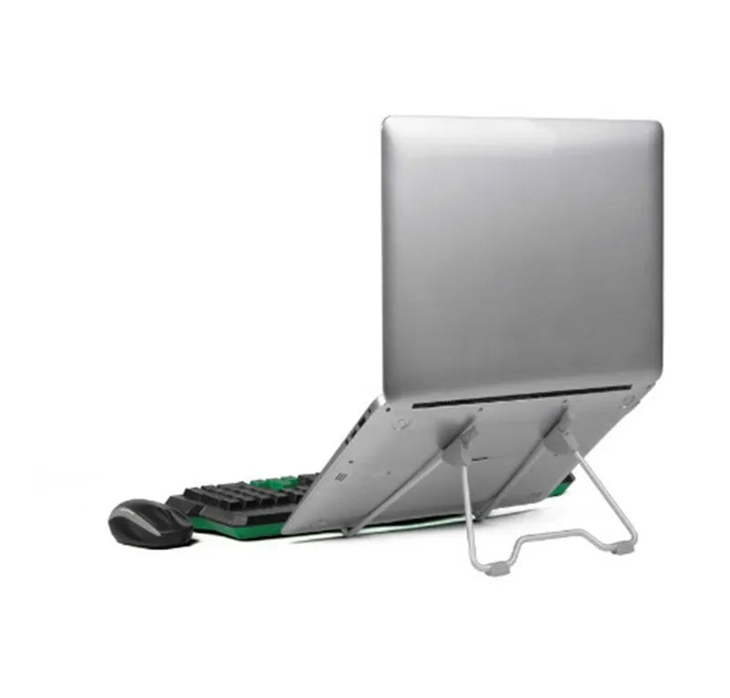 Grey aluminium alloy and engineering plastic mobile phone and laptop stand on desk