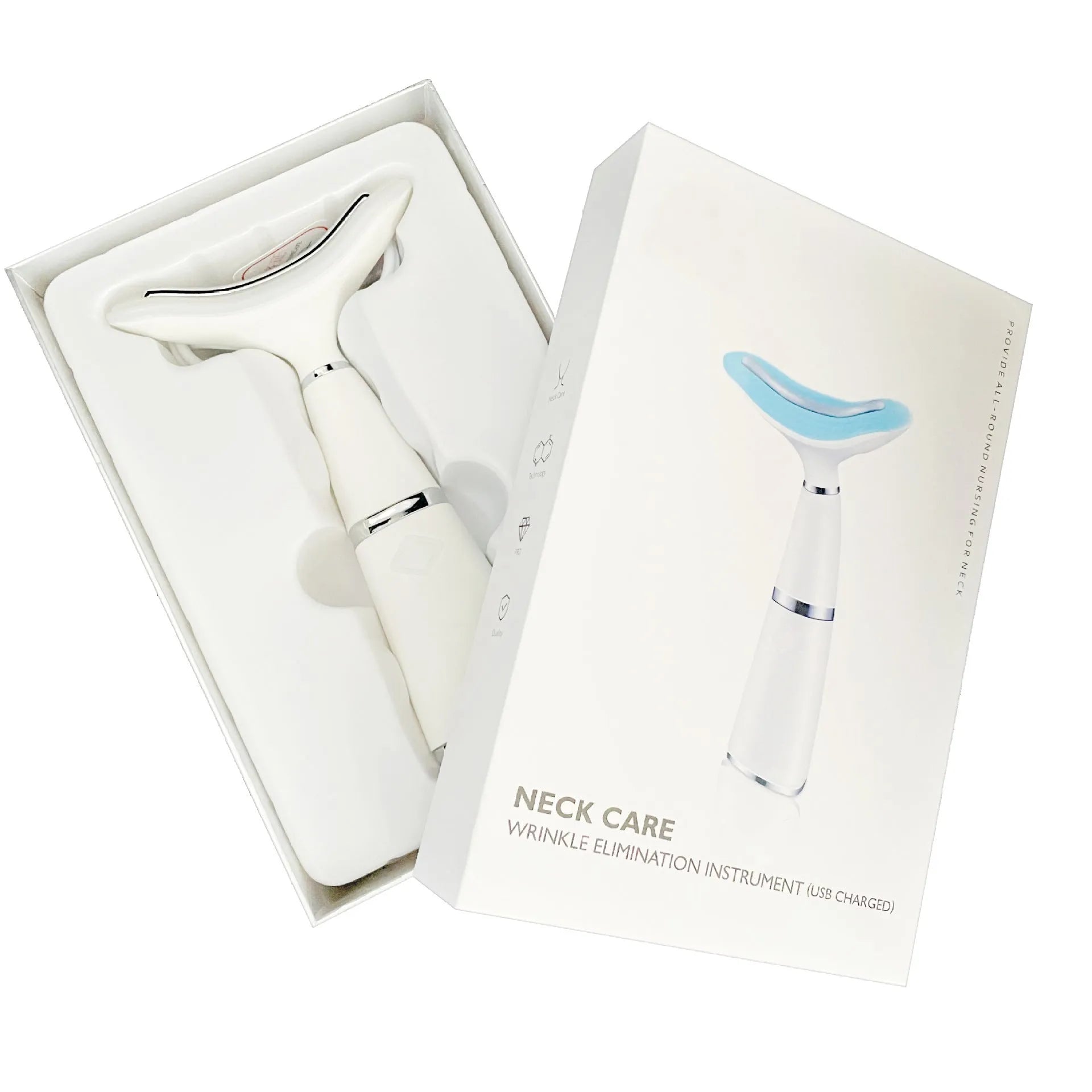 White Beauty Importer neck massager with colour light massage function and USB charging port