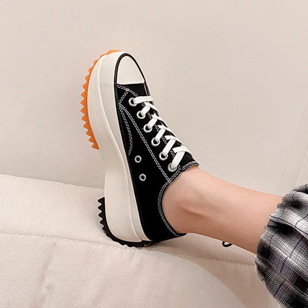 All-match women's thick-soled canvas shoes in black, plain style, side view