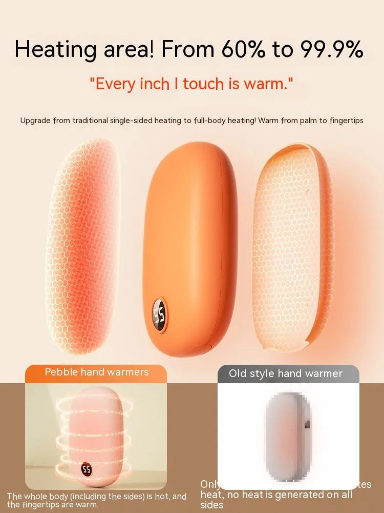 Portable two-in-one hand warmer USB power bank in milky white with three heat settings
