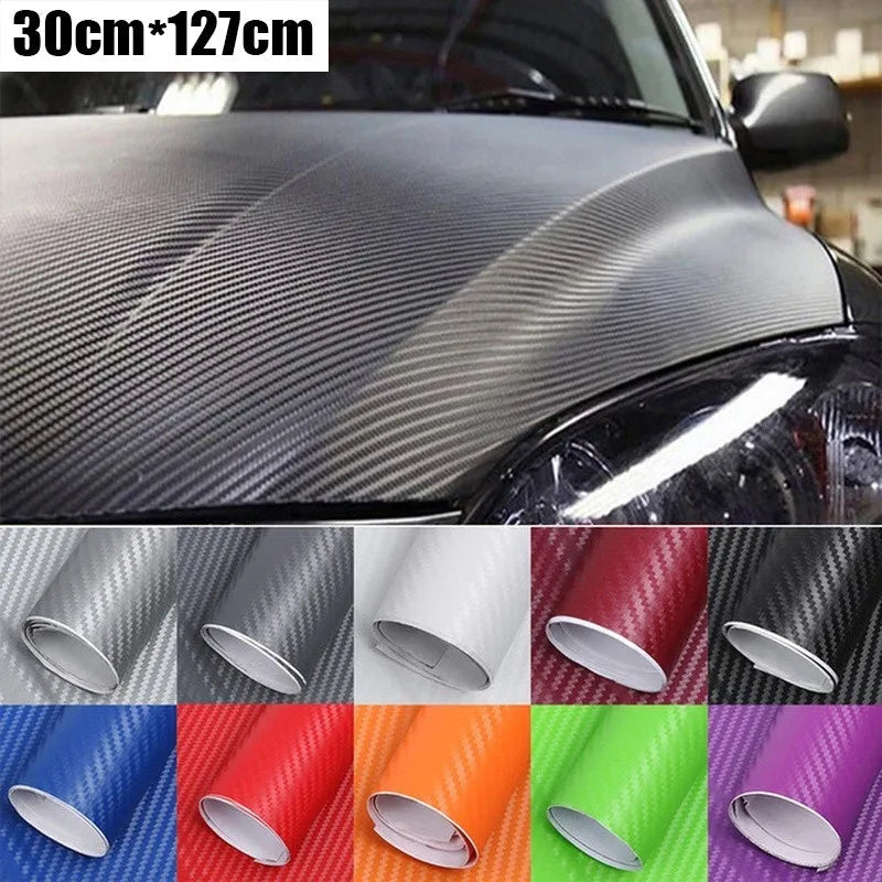 3D carbon fibre car sticker roll in eight colour options showing textured surface