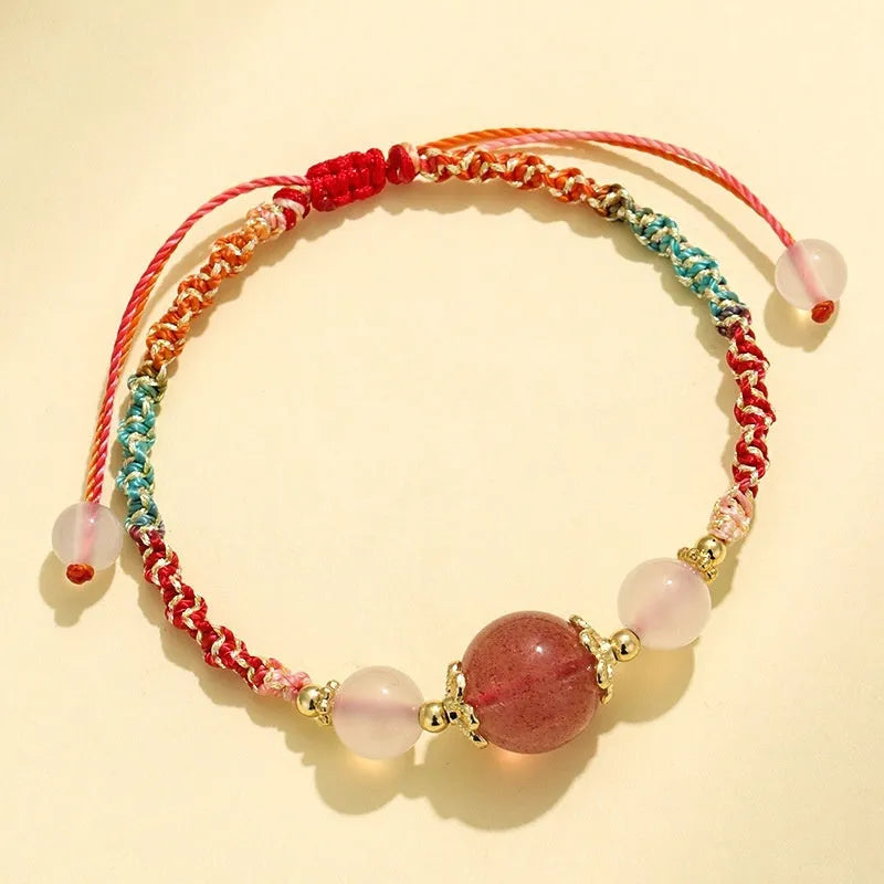 Women's hand-woven couple bracelet with white agate and gemstone beads in three colour options with electroplated metal details