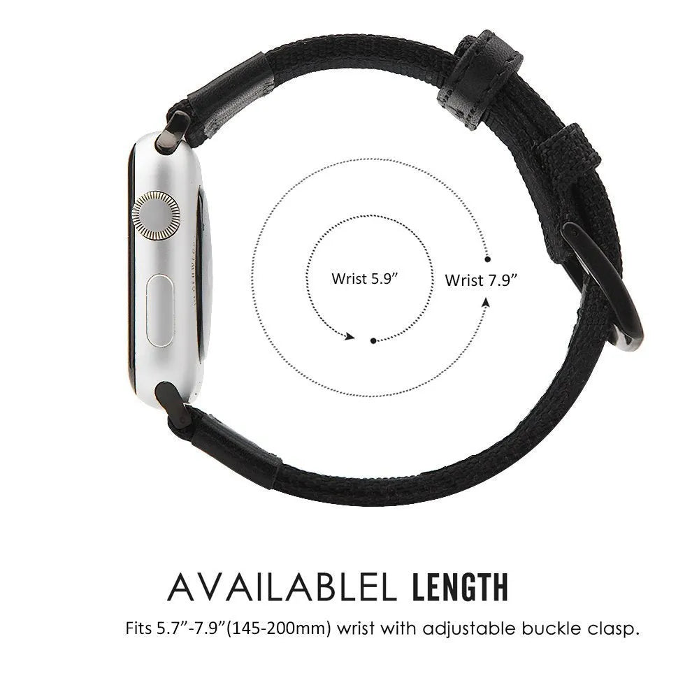Waterproof stain resistant nylon canvas watch strap in black for 42mm smartwatch armband type