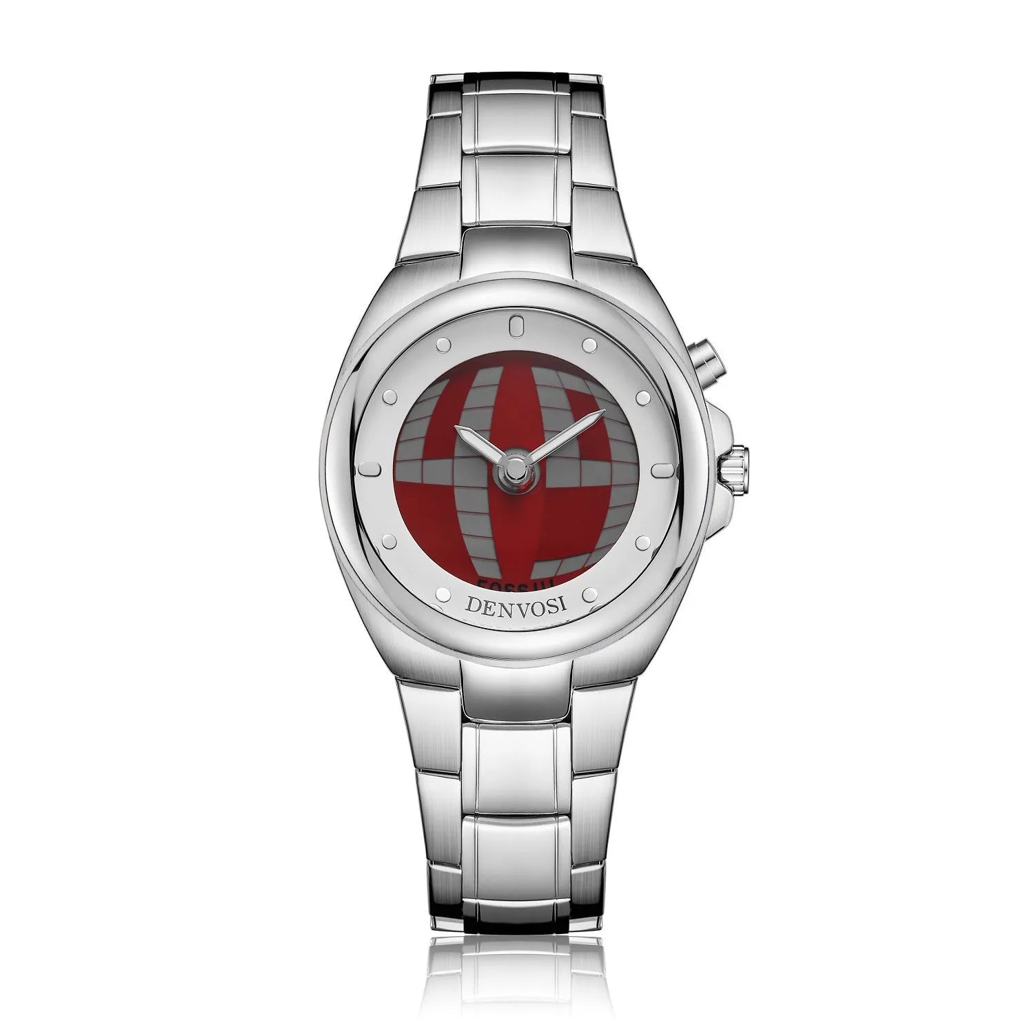 Y2K digital watch with dual display showing blue flame colour variant on wrist
