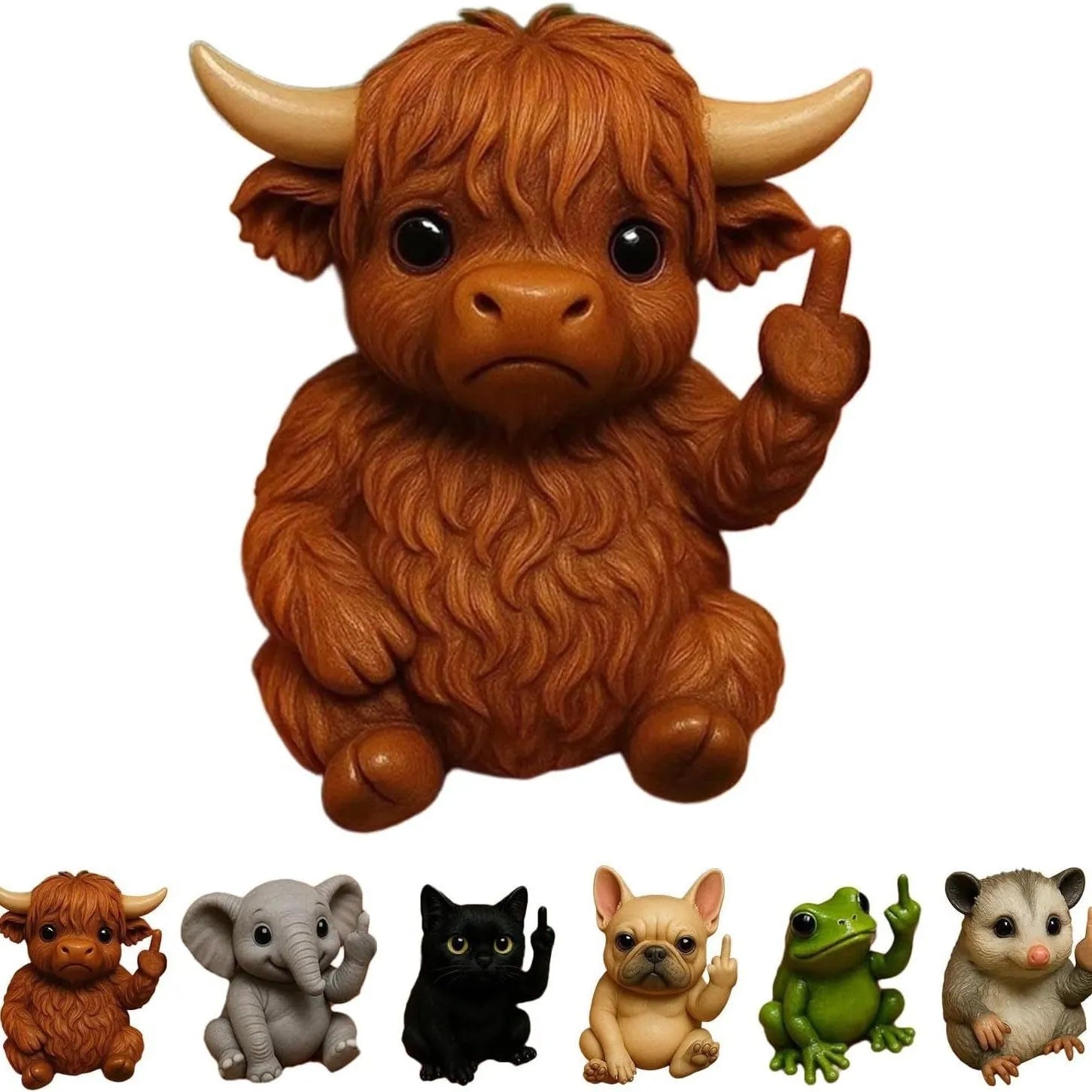 Resin animal middle finger doll ornament in chosen animal style such as cat, dog, or elephant.