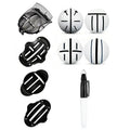 Outdoor golf scriber putter alignment tool set showing four plastic scribers and four drawing pens.