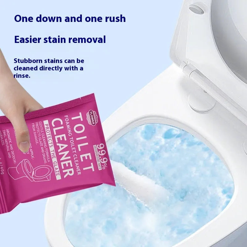 Toilet descaling bubble powder in blue or pink fragrance, 240g bag or box of 5 sachets.