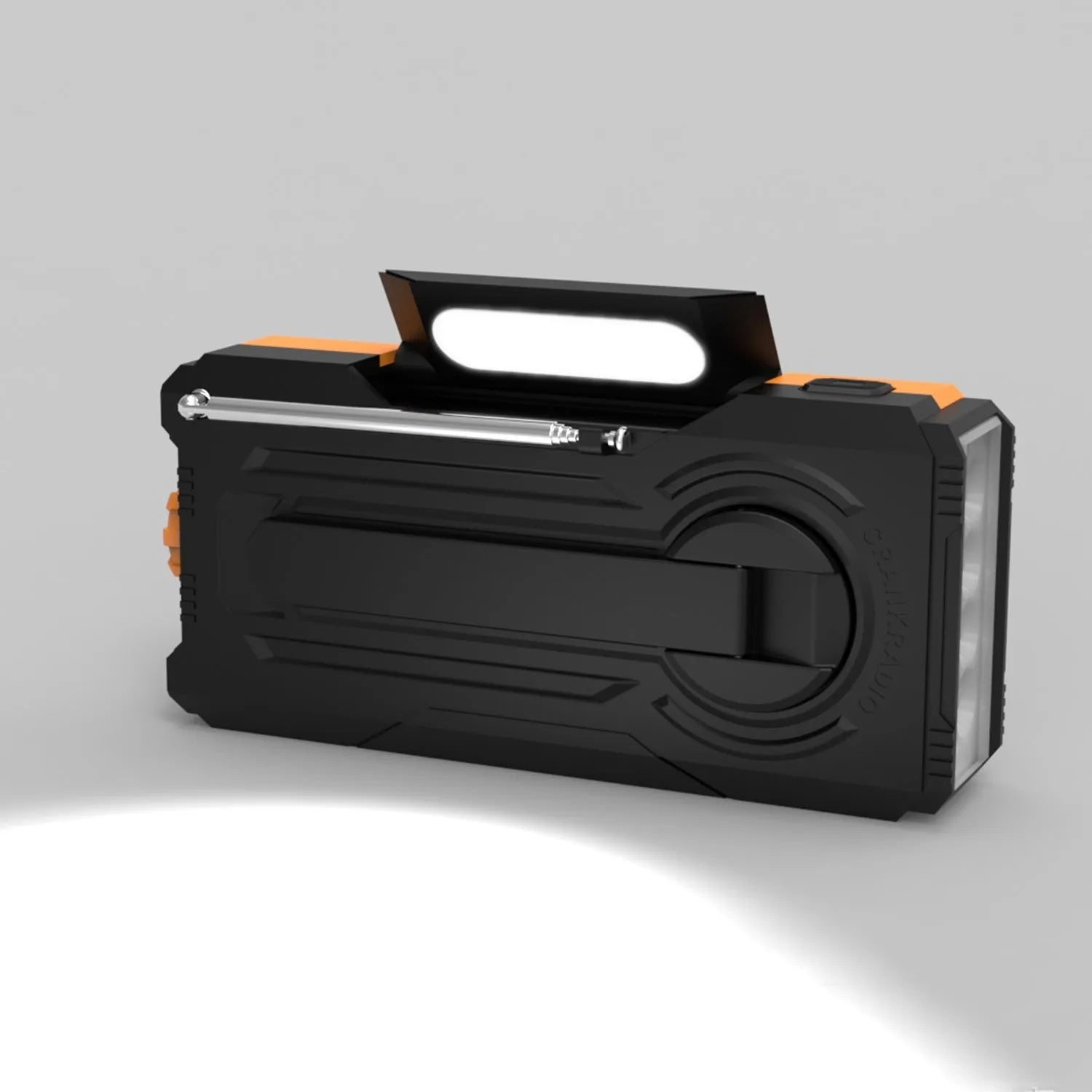 Orange ABS multifunctional emergency hand radio with reading light and flashlight display