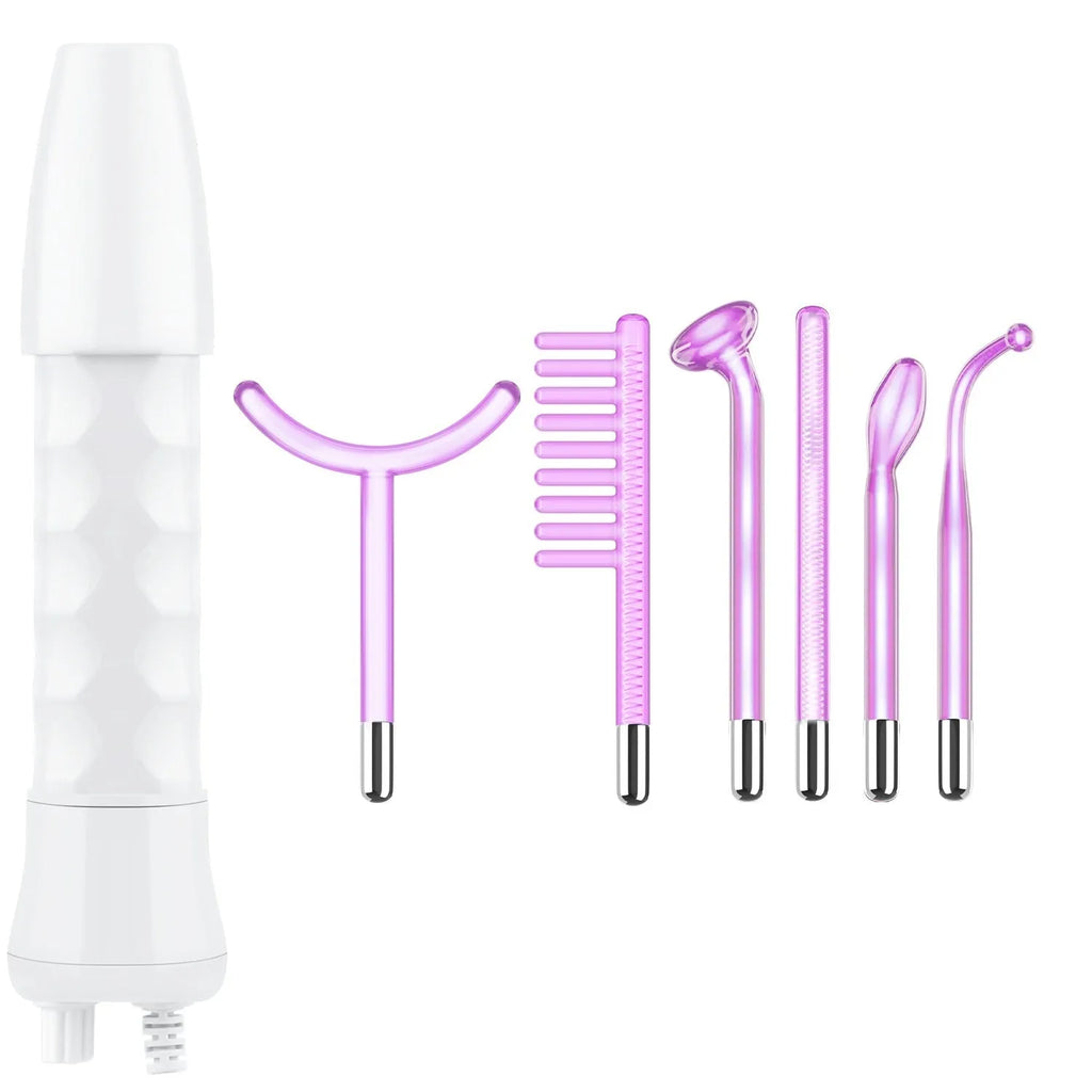 Purple high wave electrotherapy rod six-piece set with multiple accessory heads for wrinkle removal