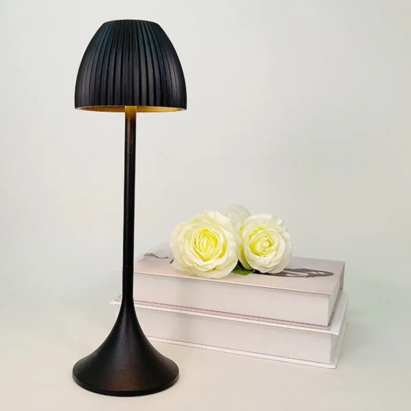 Modern dimmable night lamp with circular base in black or white colour options