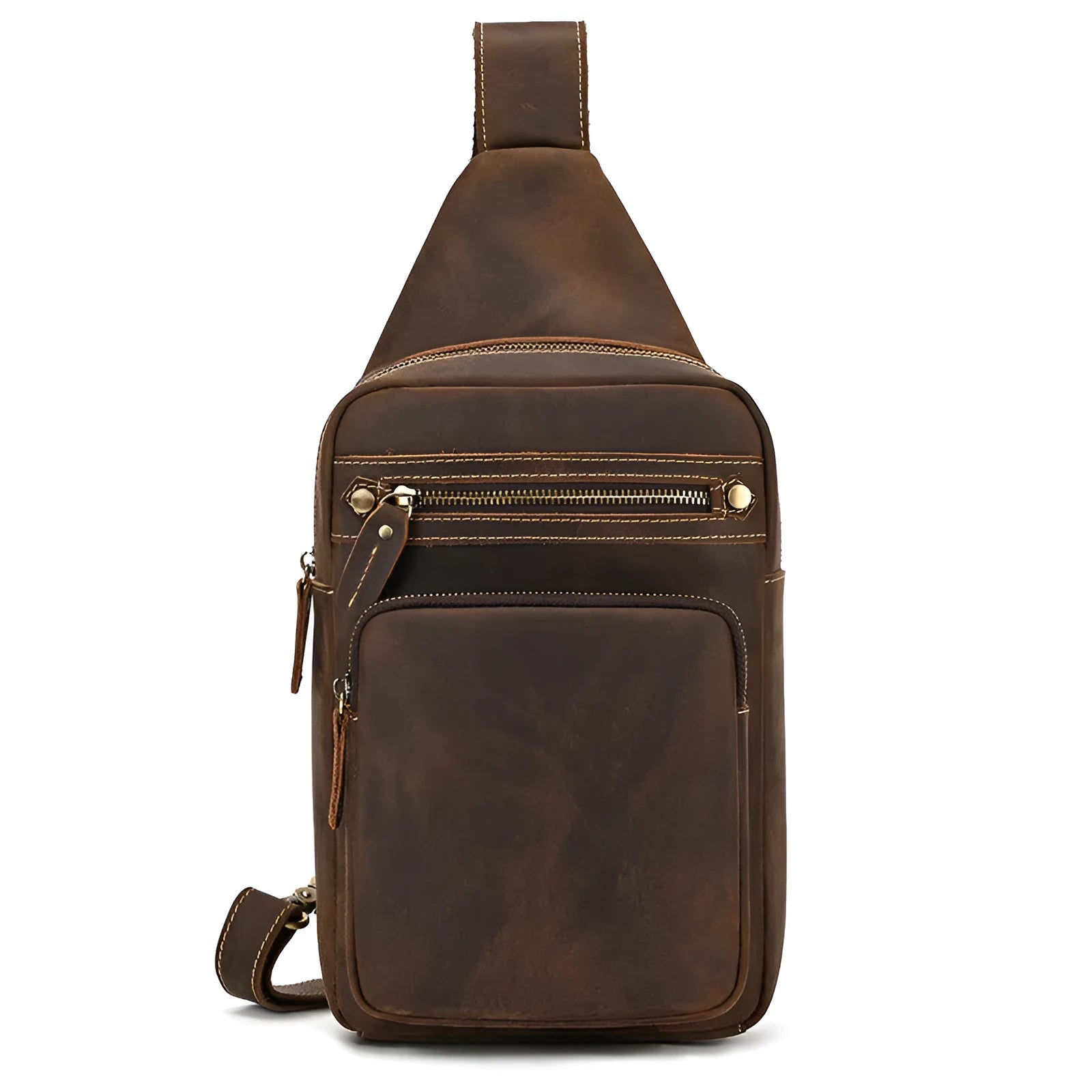 Men's first layer cowhide retro crossbody shoulder bag in solid 9334 brown colour