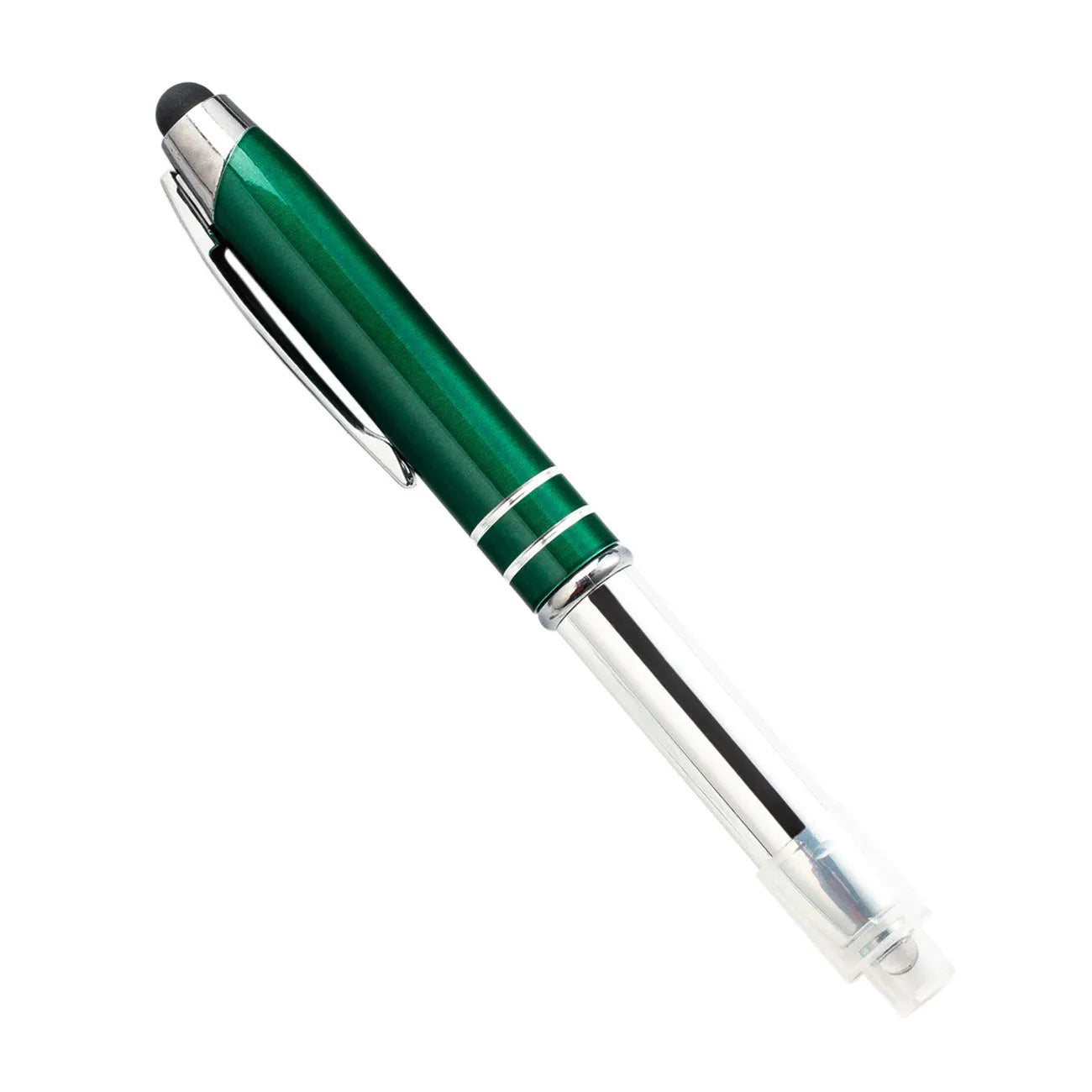 Multifunctional metal capacitive stylus and LED light ballpoint pen in red, black, white, green, or blue
